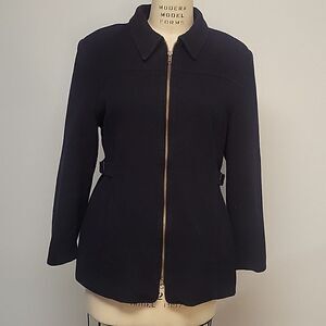 Tribal Jacket Size M Deep Navy Zip Front Cinches at waist